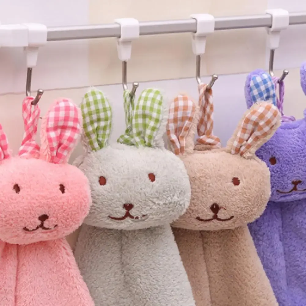 Skin-friendly Baby Hand Towel Cartoon Cute Animal Rabbit Plush Kitchen Soft Hanging Bathing Towel For Children Bathroom Kitchen