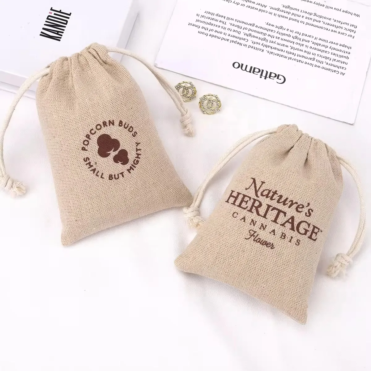 High Quality Jute  Drawstring Sack Bag For Gift jewelry Coffee Bean Logo Printed Dust Jute  Pouch