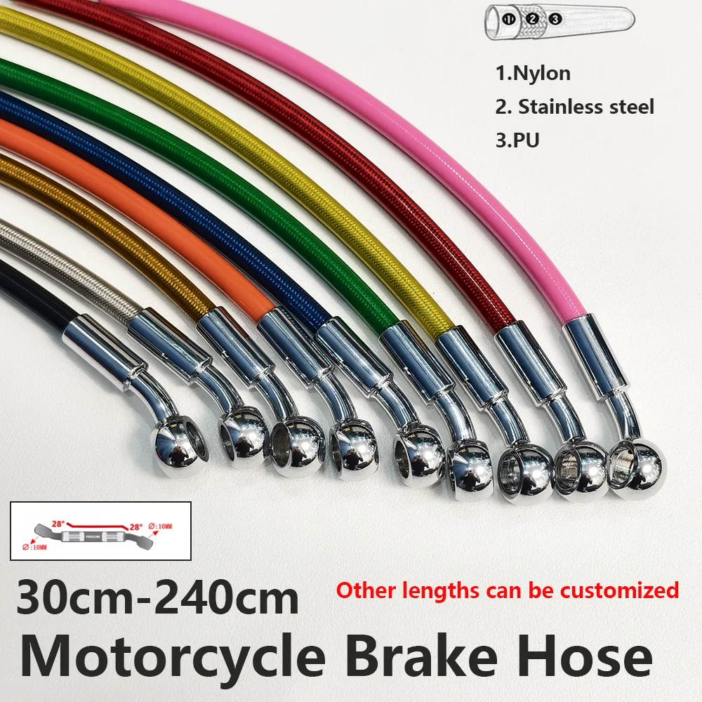 30-240cm Motorcycle Brake Hose Hydraulic Line Cable M10 0°-28°-90° Banjo For Suzuki Kawasaki Yamaha Pipe Line Braided Oil Hose