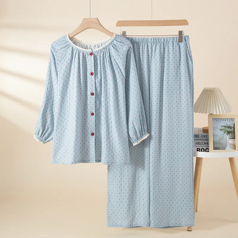2026 Spring Lace Dot Cardigan Pajamas Homewear Set