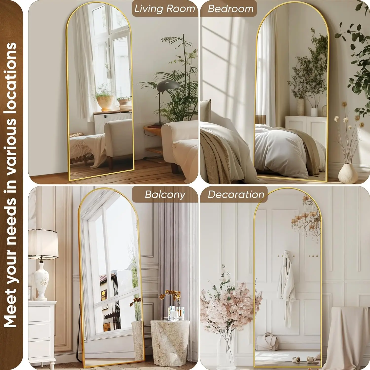 Full Length Mirror, 58"x19" Floor Mirror, Arch Floor Standing Mirror Freestanding Arch Full Body Mirror with Stand for Bedroom