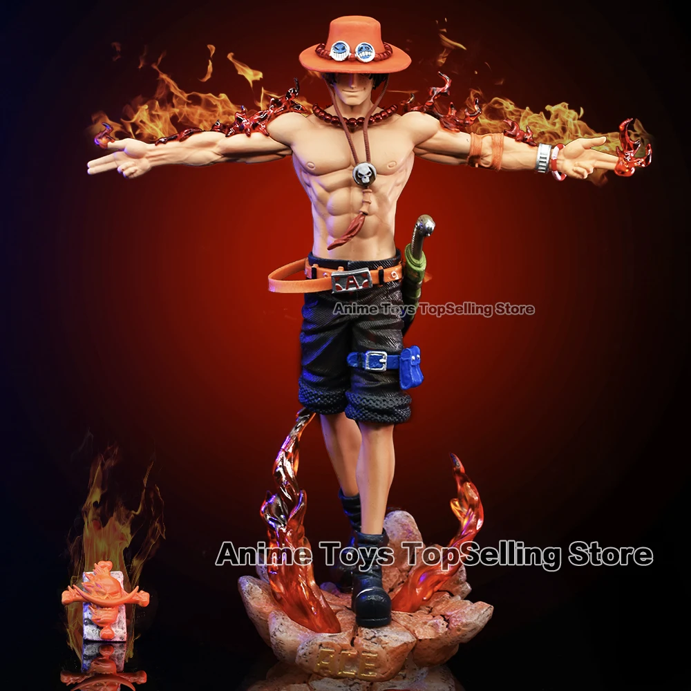 PVC Collectible Statue Model Toys, Anime One Piece Figura, estilo clássico, Ace Figura, pode remover a luz, Presentes, 28cm