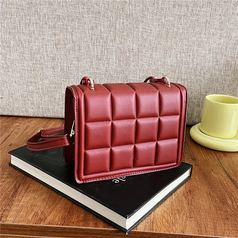 Casual Ladies Mini Handbags Flap Purse Fashion Women Checkered PU Leather Solid Color Crossbody Messenger Shoulder Bag