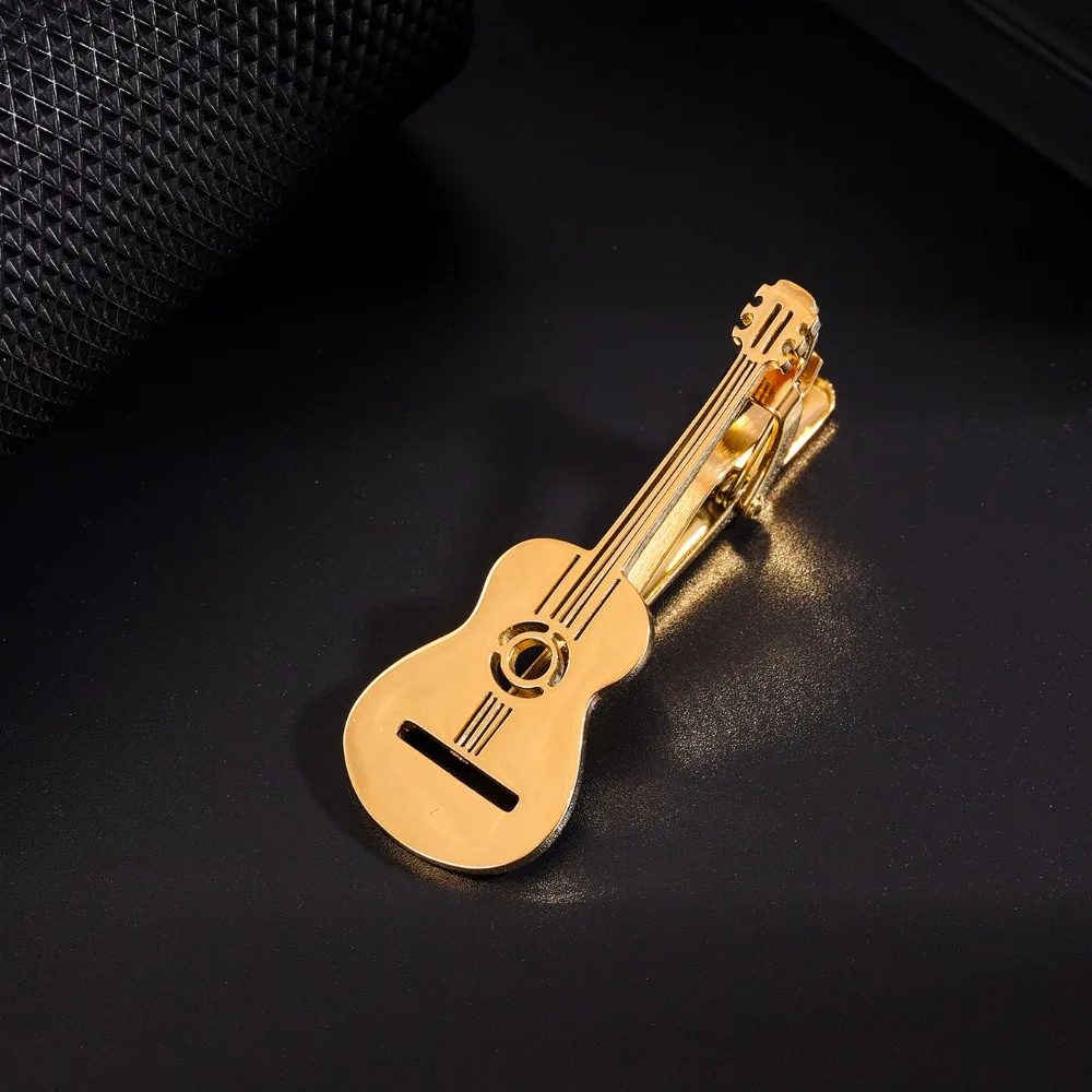 Creative Treble Clef Guitar Tie Clip Titanium Steel Punk Music Note Tie Pin Hip Hop Instrument Piano Necktie Buckle Men
