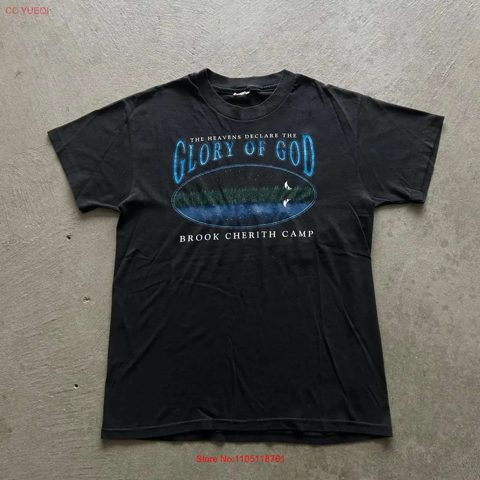 Vintage 90s Brook Cherith Camp T Shirt Size Medium Black Glory Of God Hiking long or short sleeves vintage Washed Casual