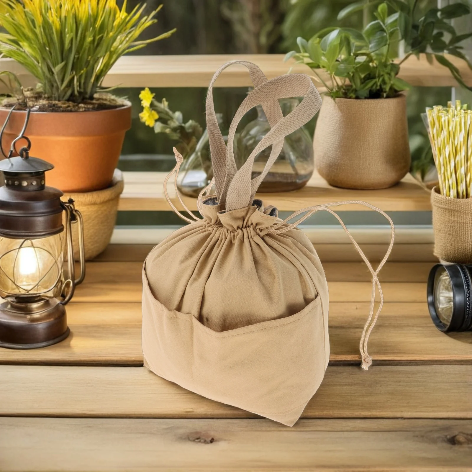 

Japanese Style Insulated Canvas Lunch Bag Drawstring Reusable Washable Portable Thermal Handbag Office Outdoor Picnic School