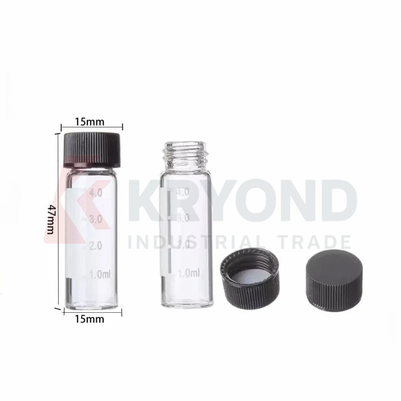 Chromatography Vial 4ml With Black Cap 13mm Standard Sample Bottle Transparent With Scale And Lid Septa 13mm Pack Of 100 PK