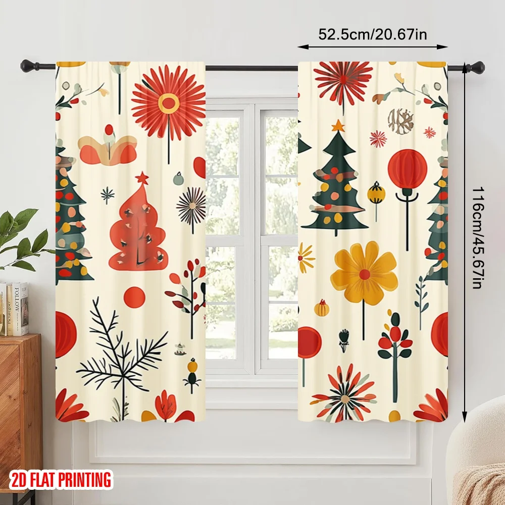 2pcs,2D plane printing Print Curtains Christmas Tree Bauble Floral (2) Polyester Woven (without rod) All Seasons for Living