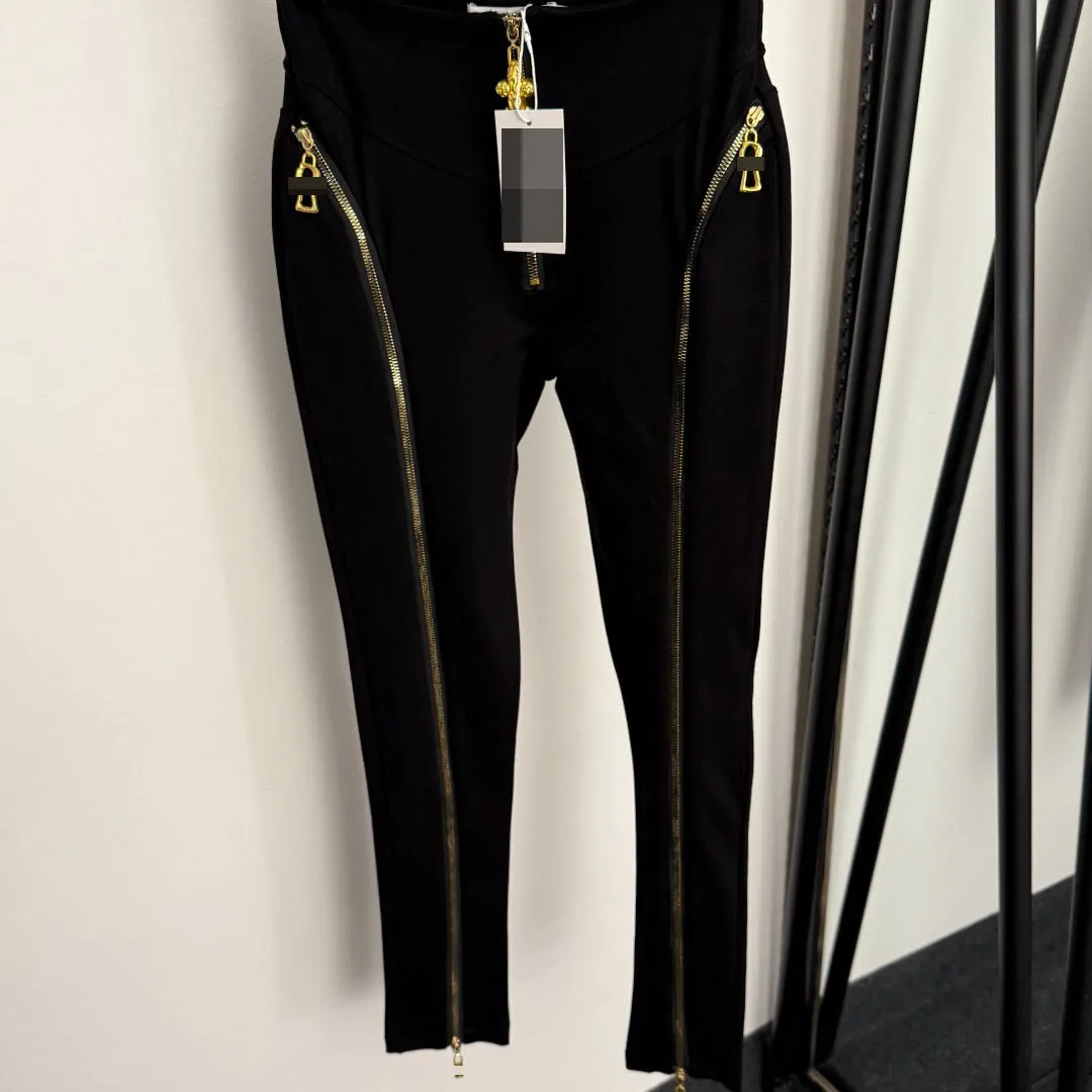

Ele High Waist Metal Zipper Slim Fit Bot Pants Lift Butt Long Pants Casual Polyester Cotton Blend Spring Collection