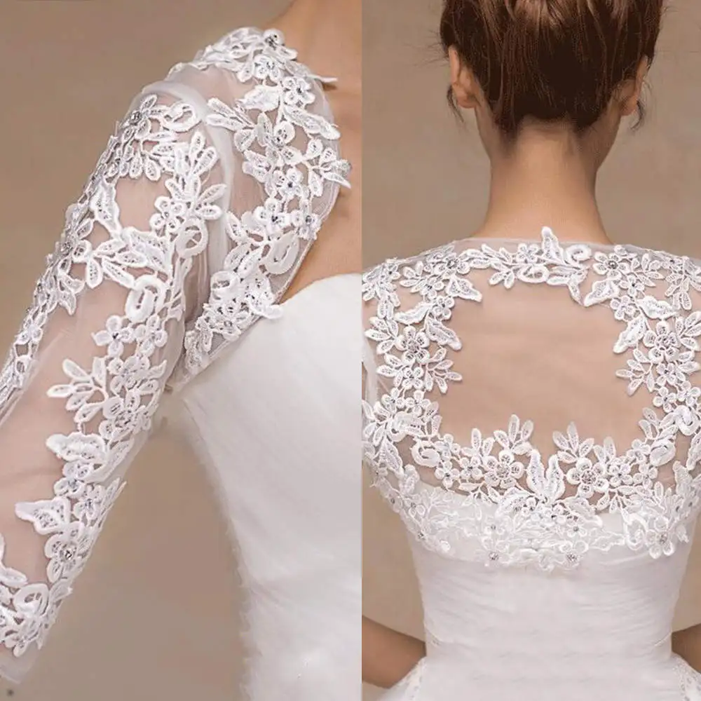 

Elegant Half Sleeve Jacket Sheer Beaded Appliques Lace Bride Bolero For Strapless Bridal Dress Wedding Accessories Bridal Wrap