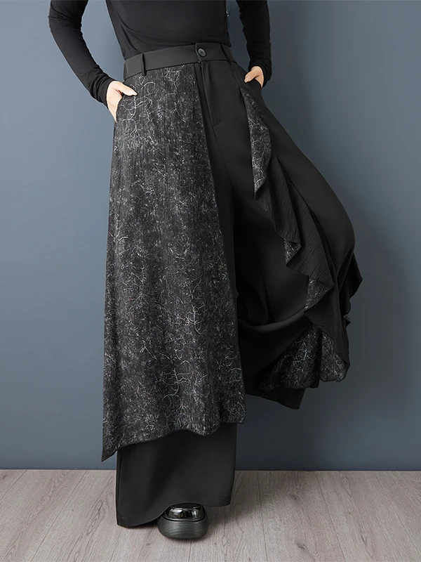 

Асимметричные брюки-юбка с высокой талией и широкими штанинами для женщин, весна-лето, модные, с принтом, повседневные