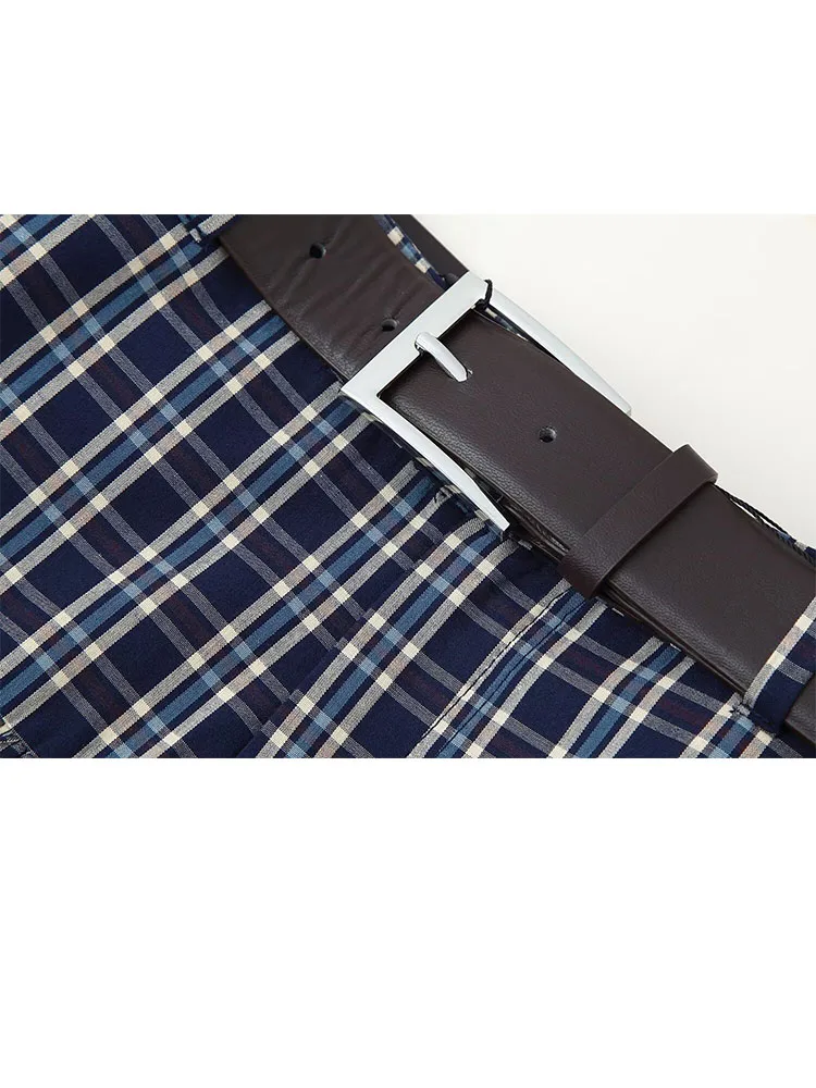 HH Falda larga informal con cremallera y cinturón a cuadros a la moda para mujer, Falda plisada holgada elegante de cintura alta, falda estilo callejero para mujer