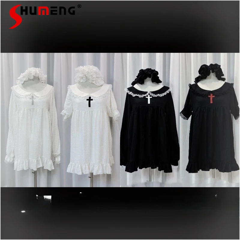 

Japanese Cross Prayer Original Design Doll-Like Light Gothic Style Collared Dress New Unique Cute Sweet Long-sleeved Dresses