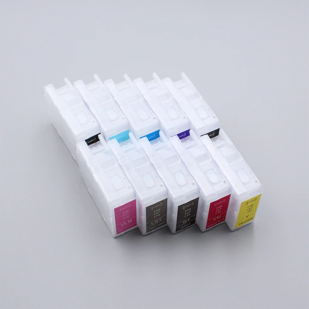 10 Pcs Empty Refillable Ink Cartridge No Chip T46S T46Y T47A For Epson SureColor SC-P700 SC-P900 P700 P900 Printers Without Chip