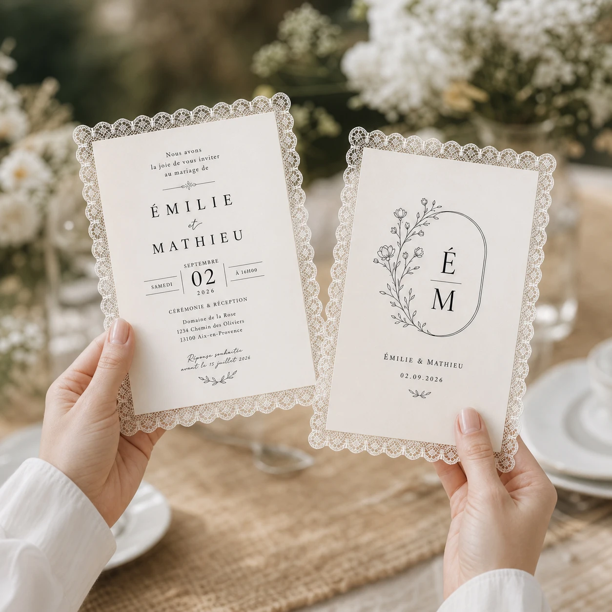 Save The Date Double Sided Handmade Lace Wedding Invitations Editable Personalized Cards For Wedding Party Dinner Ceremony