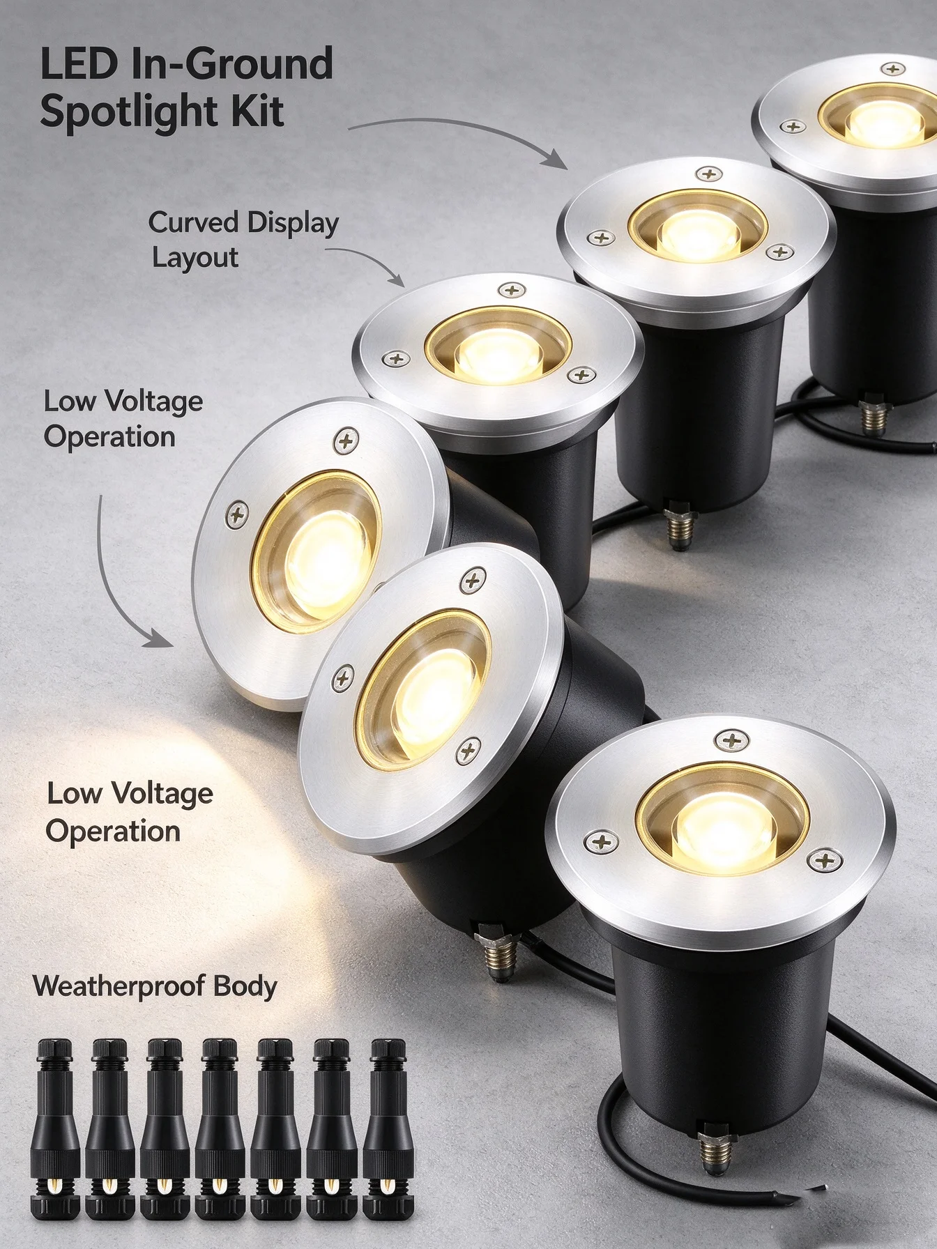 1W Low Voltage Inground Well Lights IP67 Waterproof 12V LED Landscape Buried Lights with Connectors for Walkway Lawn Garden