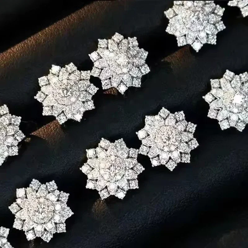 Huitan Dazzling Flower Shaped Stud Earrings Full with CZ for Women Daily Wear Temperament Accessories Fancy Gift Fashion Jewelry