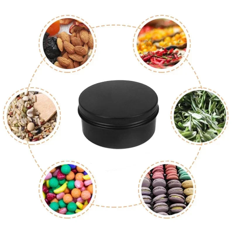 20Pcs Empty Candle Jars With Lid Wholesale Black Aluminium Tin Box Cosmetic Jar Makeup Orgainzer Tea Spice Cans kit de viaje