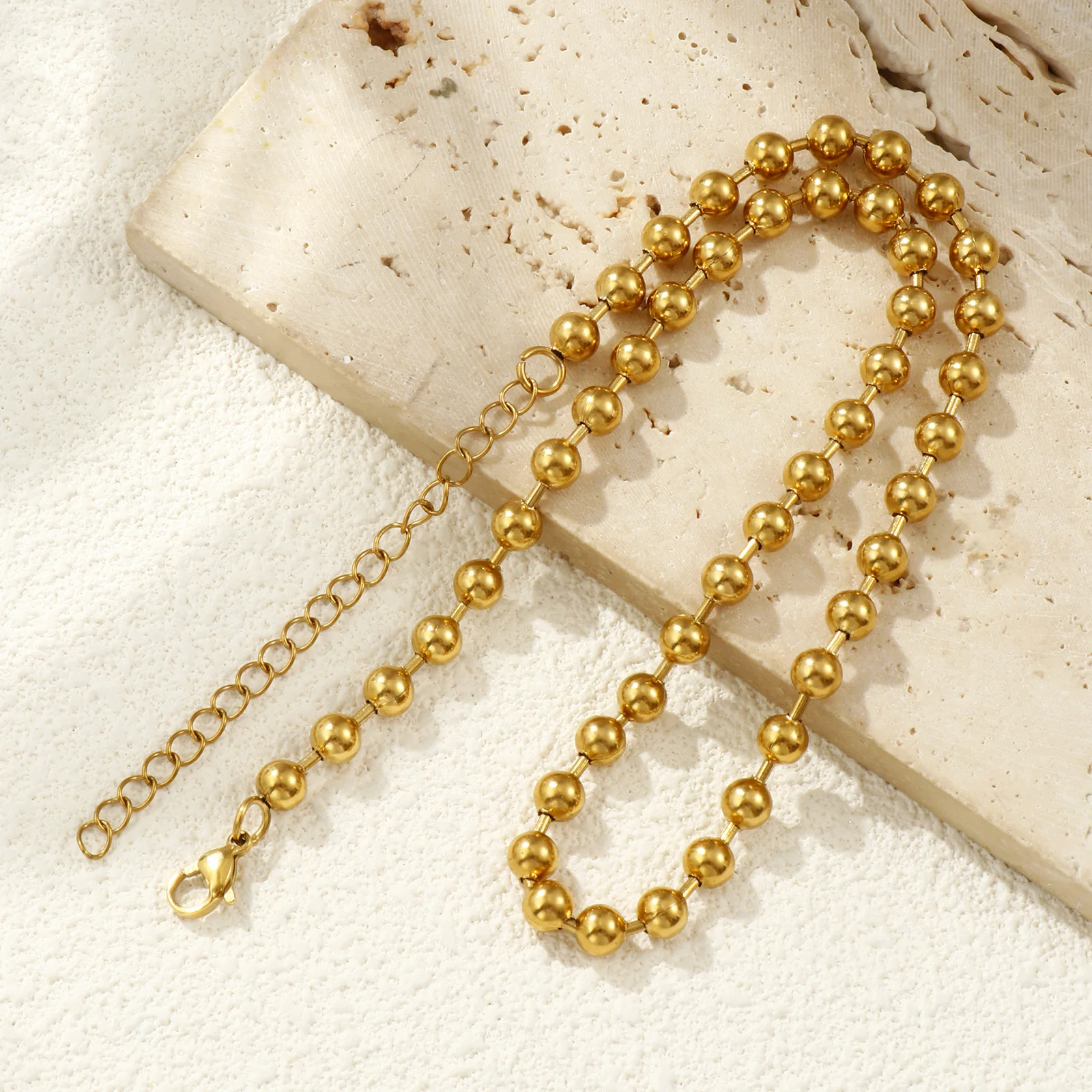 1 Stück Neue Halskette aus 304 Edelstahl, 18K vergoldet, 2,5mm-6mm Kugelkette für Damen und Herren, exquisiter Schmuck, Geschenk für Partys.