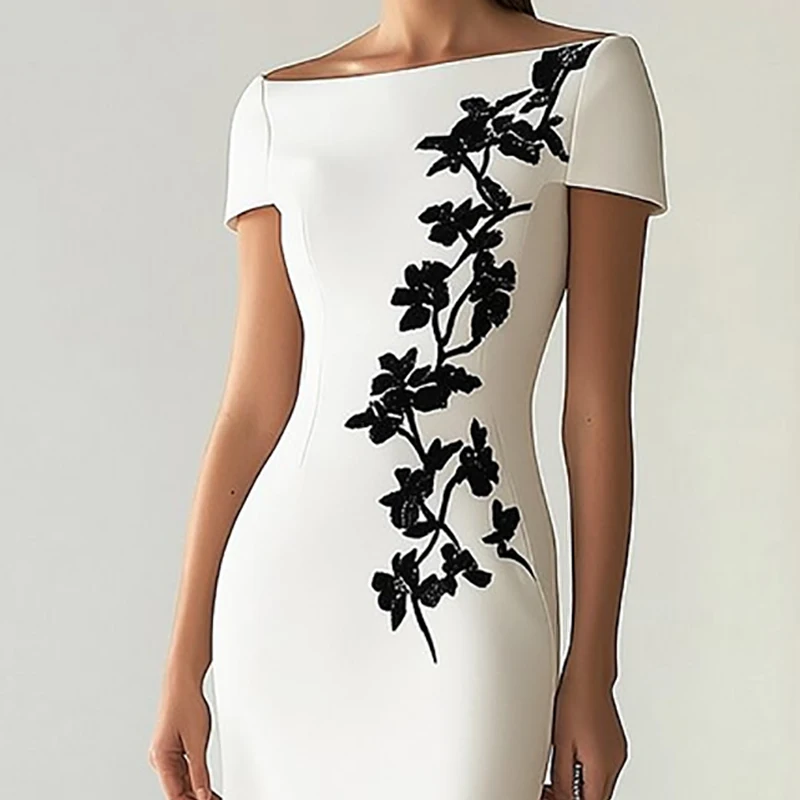 Letnia sukienka damska Sexy Slash Neck Short Sleeve Hollow Slim Evening Dresses Spring Elegant Floral Print Split Boho Long Dress