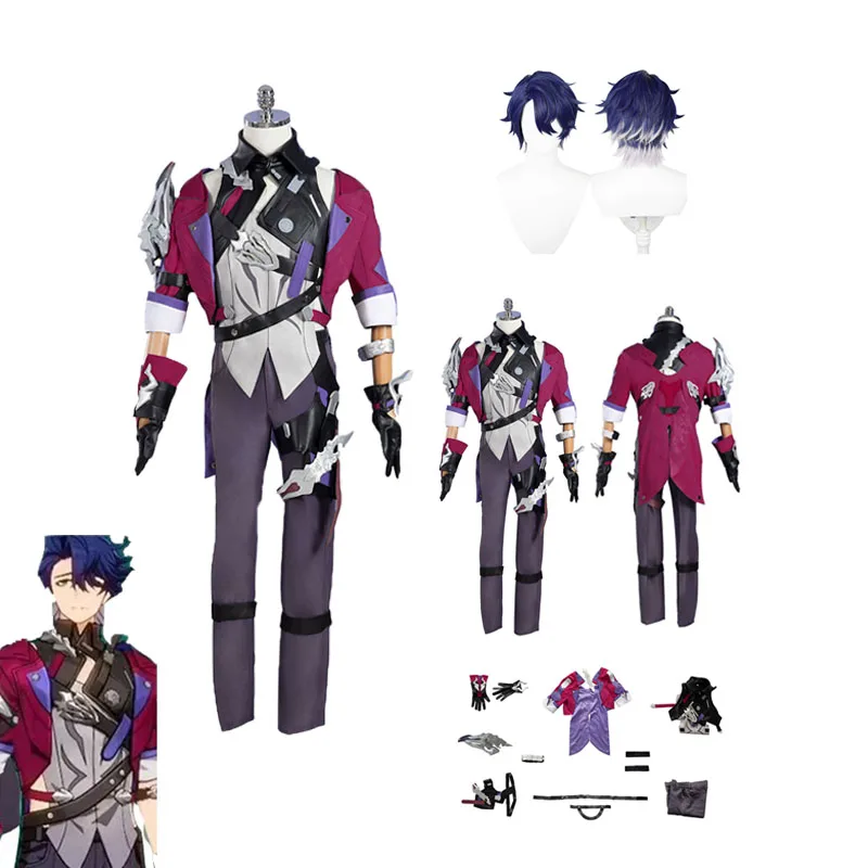 Boy Jumpsuit Anime Honkai Star Rail Sampo Koski Cosplay Costume Men Wigs Vest Pants Coat Gloves Full Set Outfits Halloween Suit