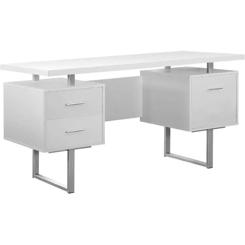 Monarch Specialties White Hollow-Core/Silver Metal Office Desk, 60-Inch