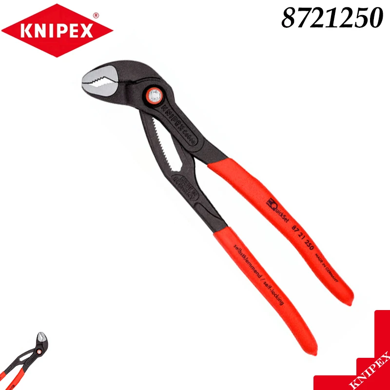 knipex-8721250-cobra-quickset-water-pump-pliers-red-handles-one-hand-adjustable-jaw-for-plumbing-fastening