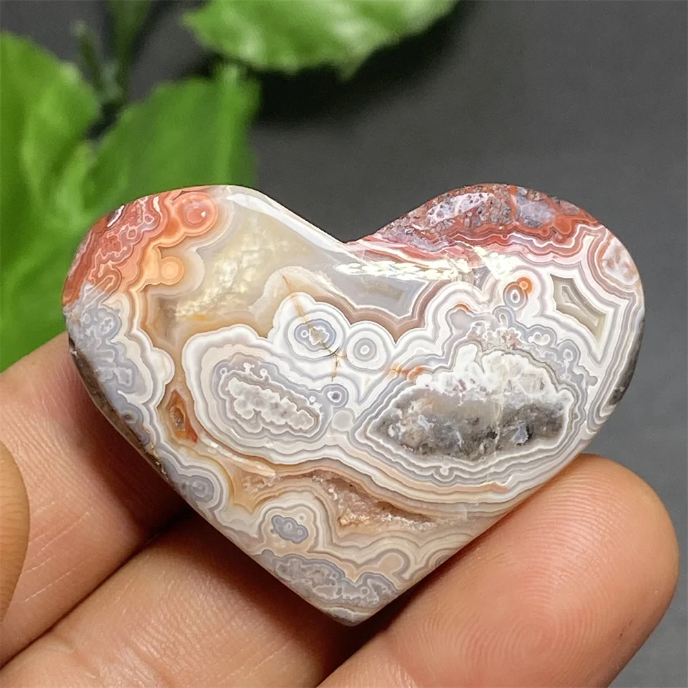 Natural Striped Mexican Agate Crystal Hand-polished Heart-shaped Ornament Home Decoration Gift