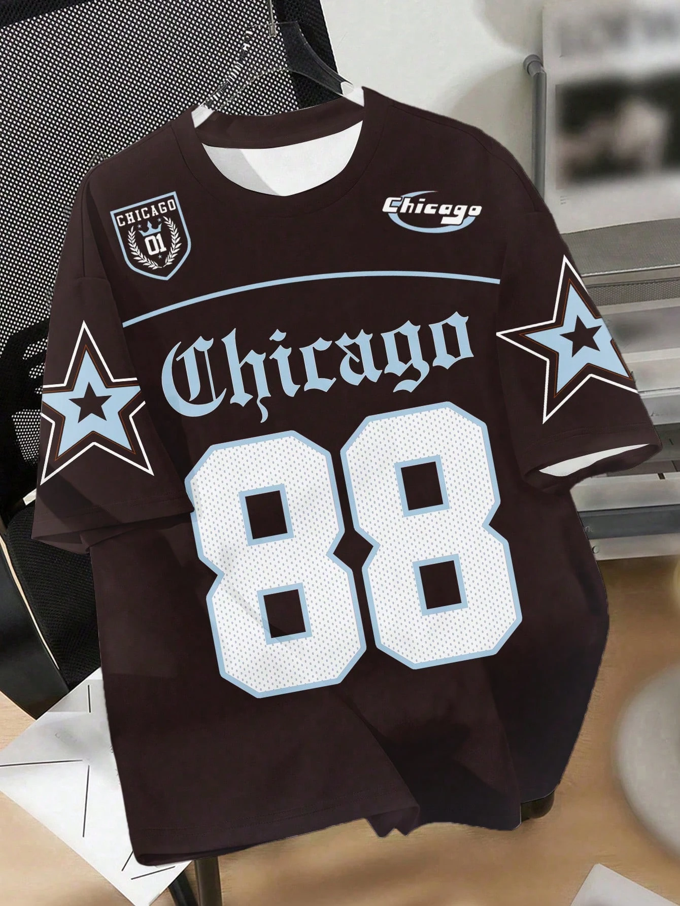 

EZwear Casual Minimalist Basketball Jersey 88 Number & Star Graphic Round Neck Short Sleeve Loose T-Shirt For Women