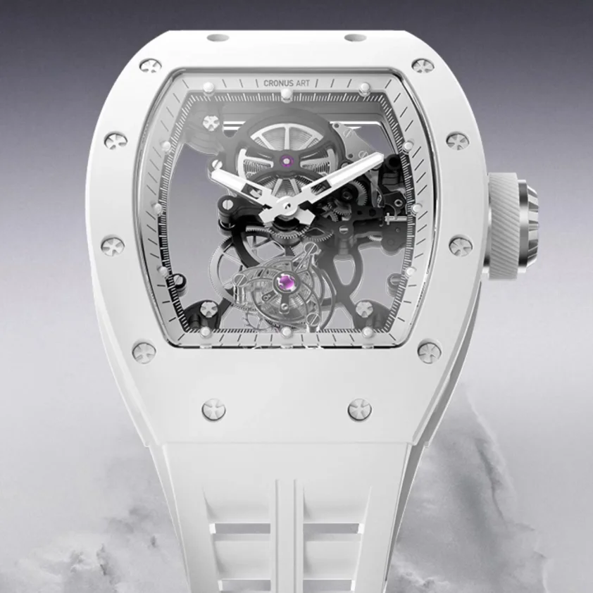 

Мужские часы CRONUSART Tourbillon: механические наручные часы Tonneau с керамическим корпусом, светящимся скелетонизированным циферблатом, сапфировым стеклом и ремешком FKM