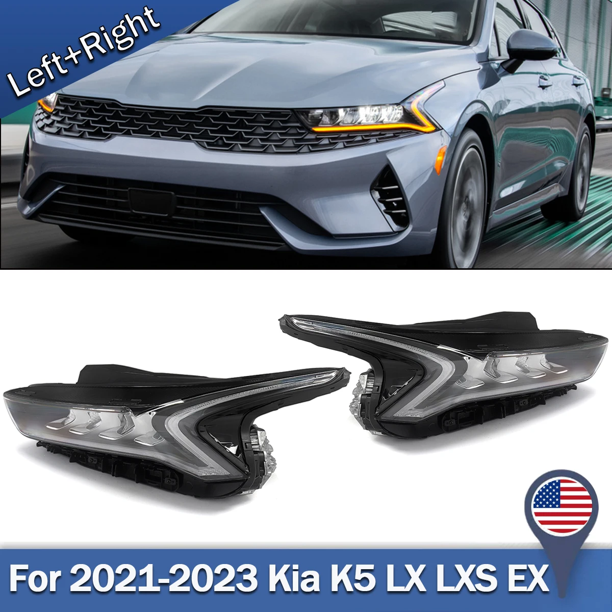 

Фара в сборе для Kia K5 LX EX LXS 2021-2023, полностью светодиодная, для пассажирской или водительской стороны, 92101-L3000 92102-L3000