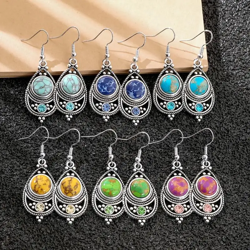 2 Stück Vintage Ethno-Bohemia Steinbesetzte Anhänger für Damen Ohrringe Halsketten Charms für DIY Schmuckherstellung Zubehör – Detail 9
