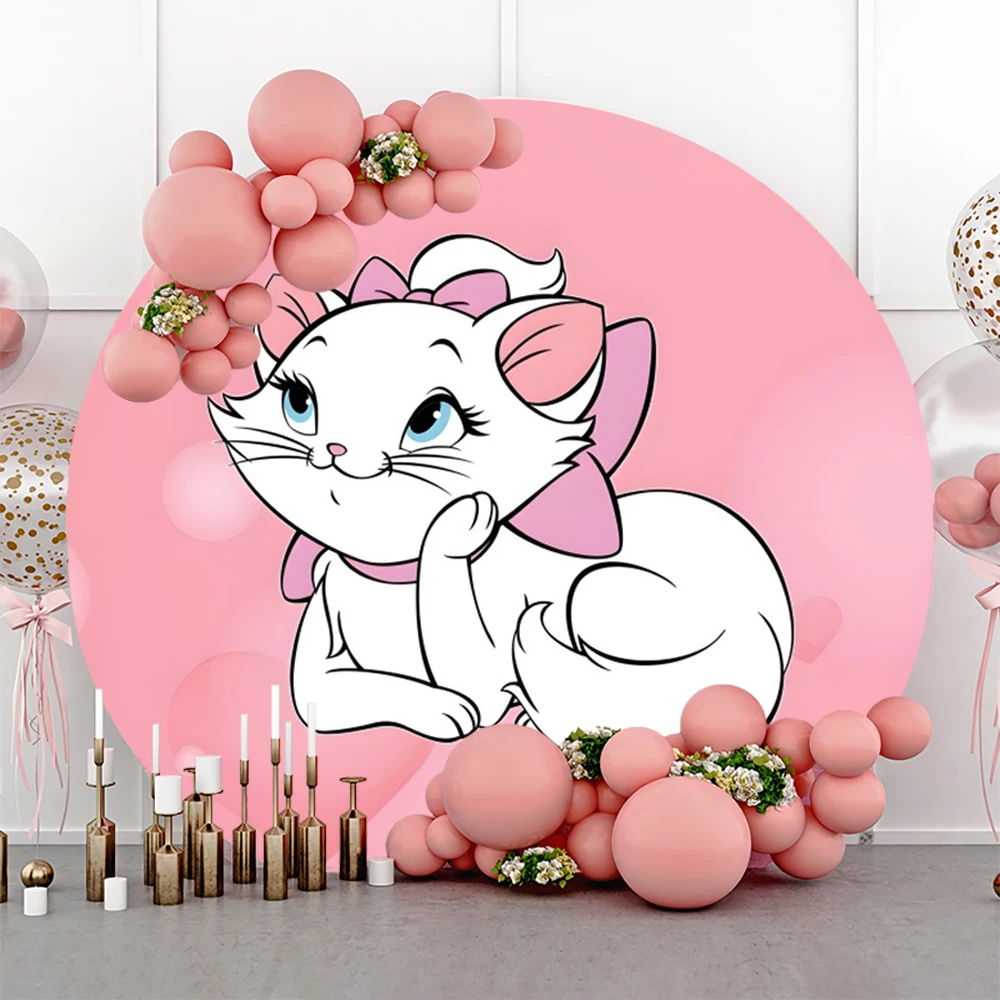 Custom Pink Girl Party Backdrop Cute Cat Marie Flowers Child Birthday Decoration Photography Photo Background Polyester Banner