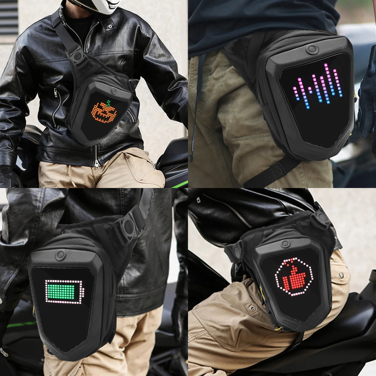 Motorcycle LED Screen Display Leg Bag Drop Leg Side Bag Waterproof Ride Cycling Biker Waist Bag APP Control Pattern Fanny Pack