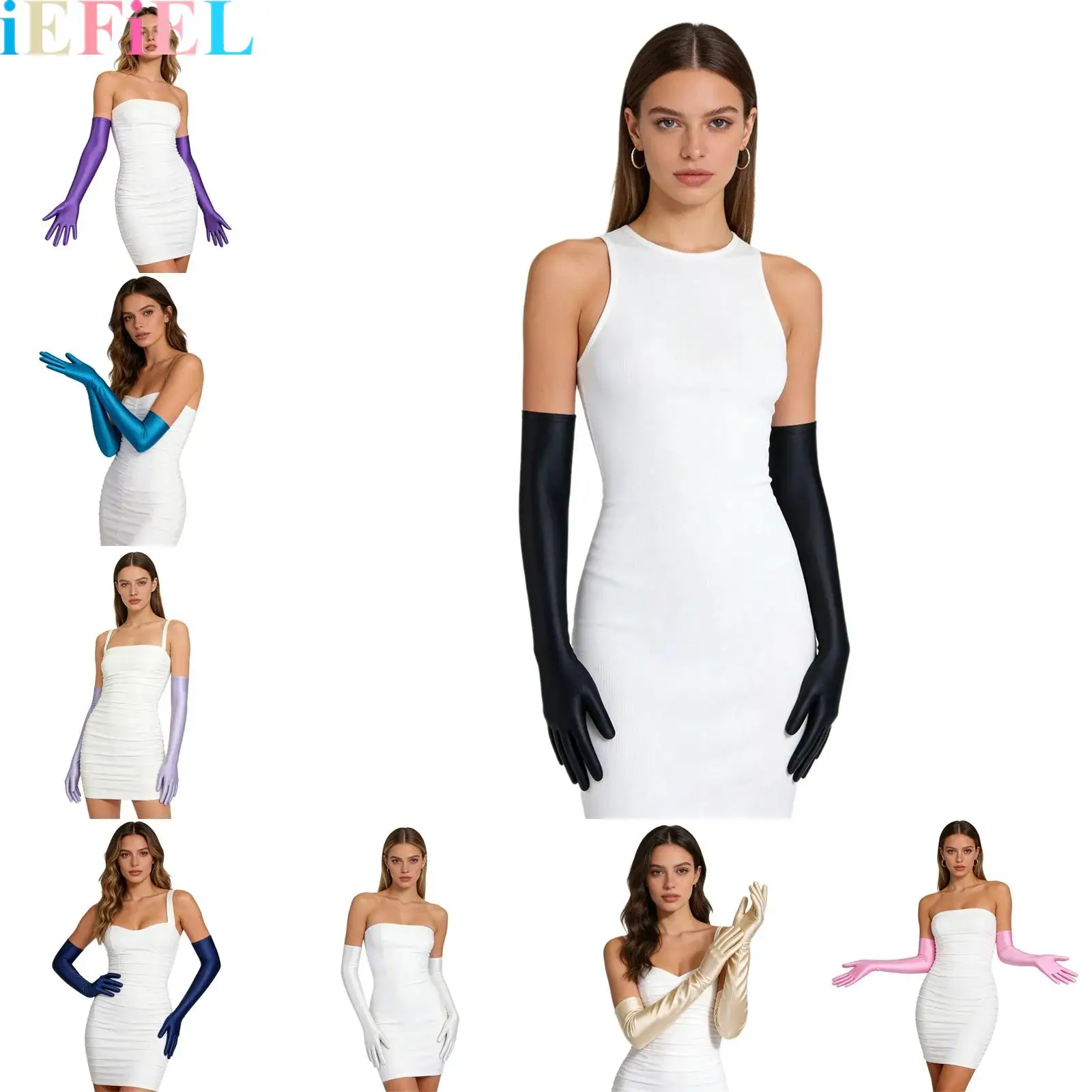 

1 Pair Shiny Oil Glossy High-Elastic Long Gloves for Party Cosplay Women Costume Halloween Accessory