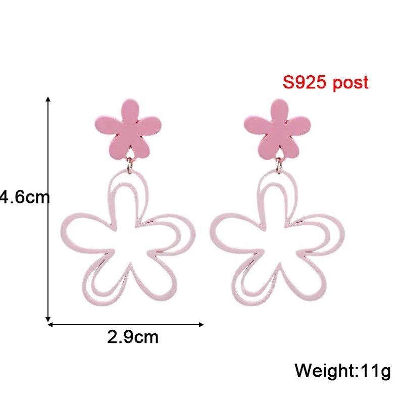 Sweet Pink Flower Women\'s Earrings Double-layers Hollow Floral Pendants Hanging Earrings for Female Korean New Fashion Jewelry