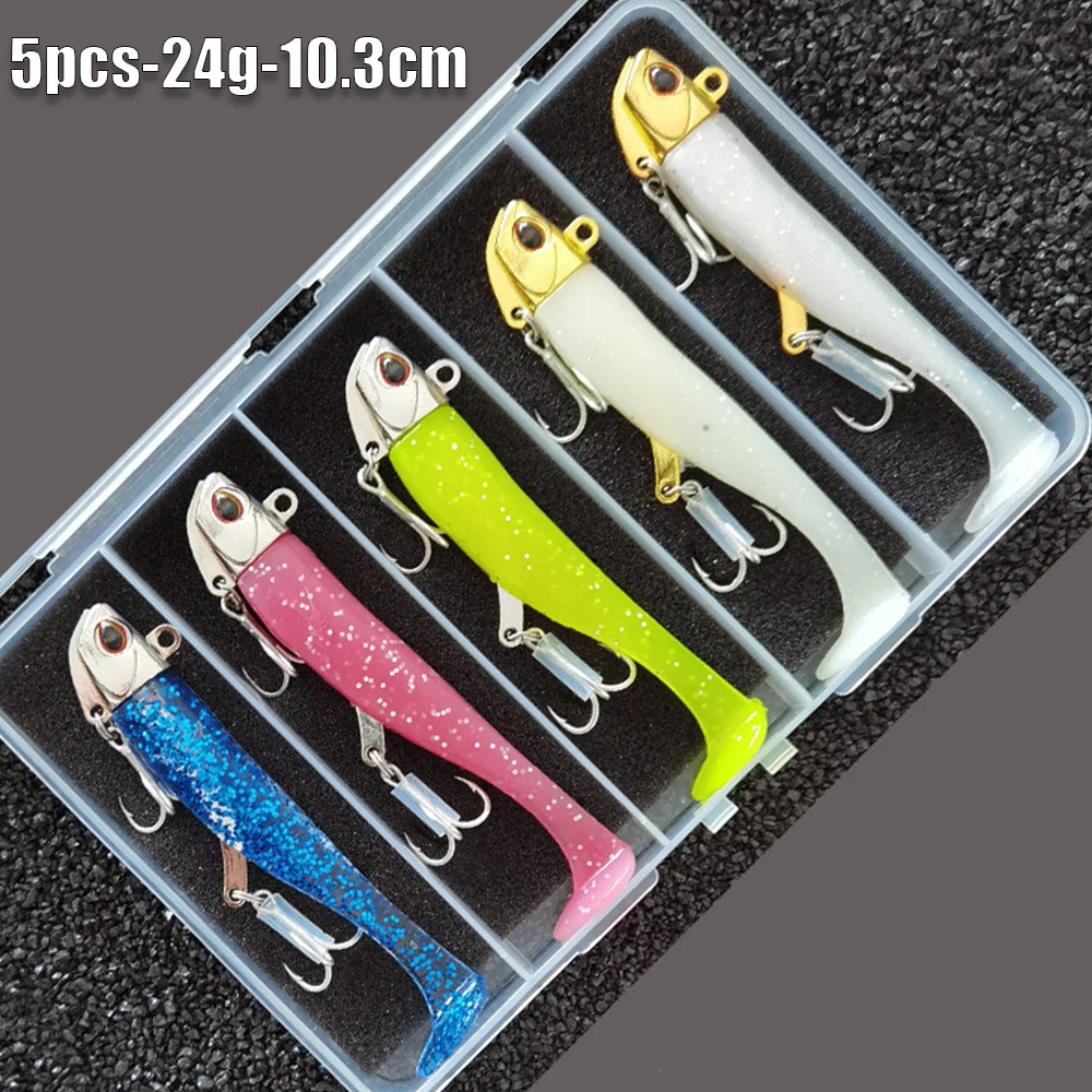 5pcs 24g/10.3cm Silicone Soft Lures Set Bait for Fishing Lure Sea Worm Bass Swimbait Lumious/Glow Fishing Accessories