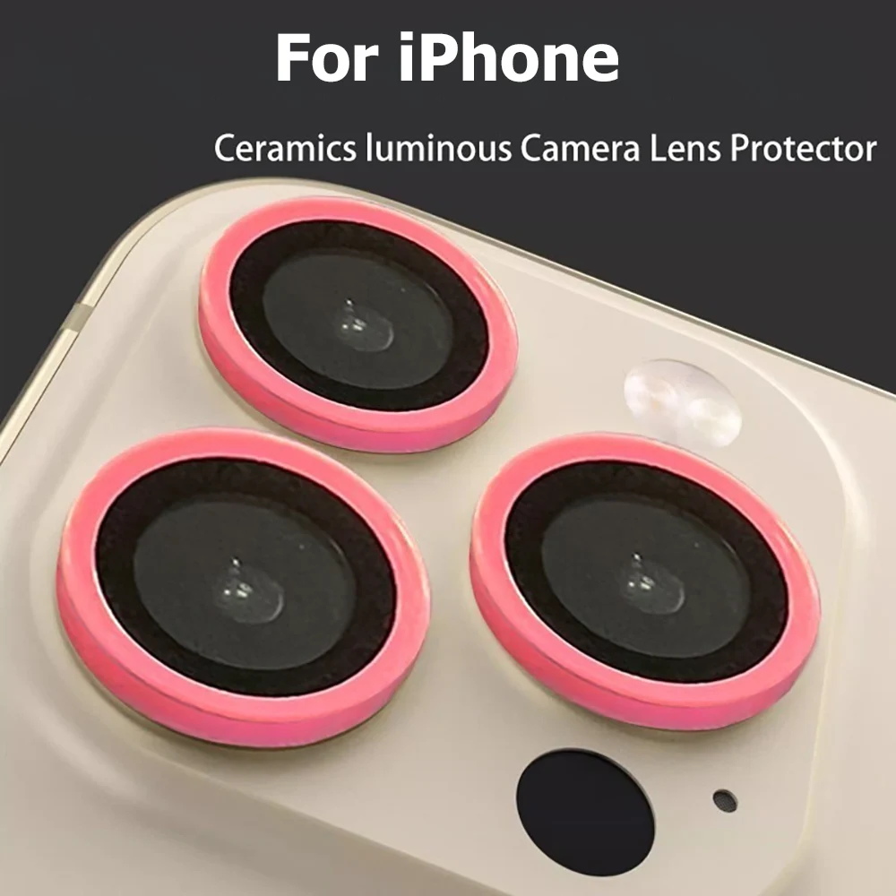 Anti-drop Luminous Ceramic Camera Lens Protector For Apple iPhone 17Air 16 15 14 13 12 Pro Max Plus Anti-scratch Phone Lens Film view 2