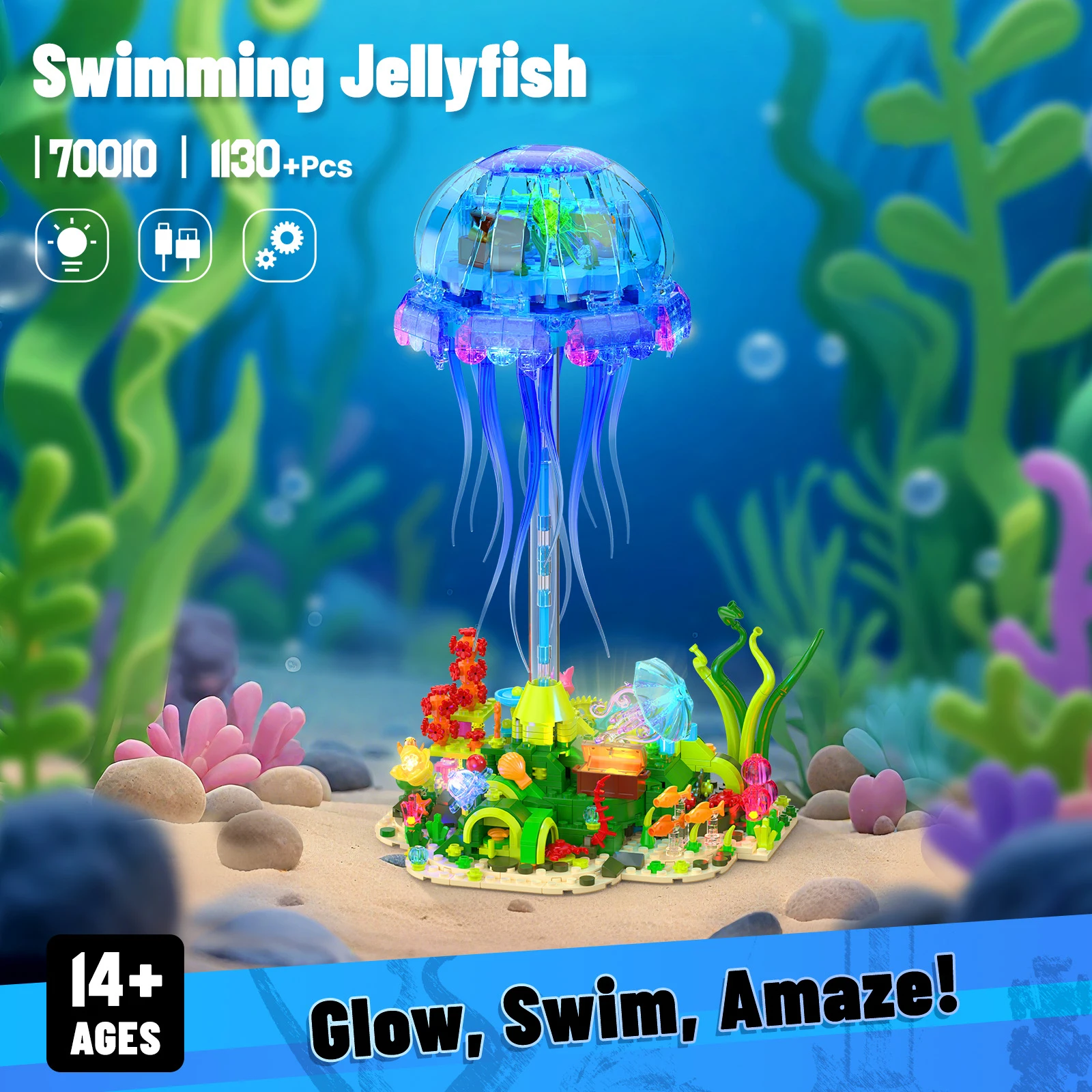 

Light-up jellyfish model assembly toy, creative home decoration, building blocks set, children's educational toy, birthday gift