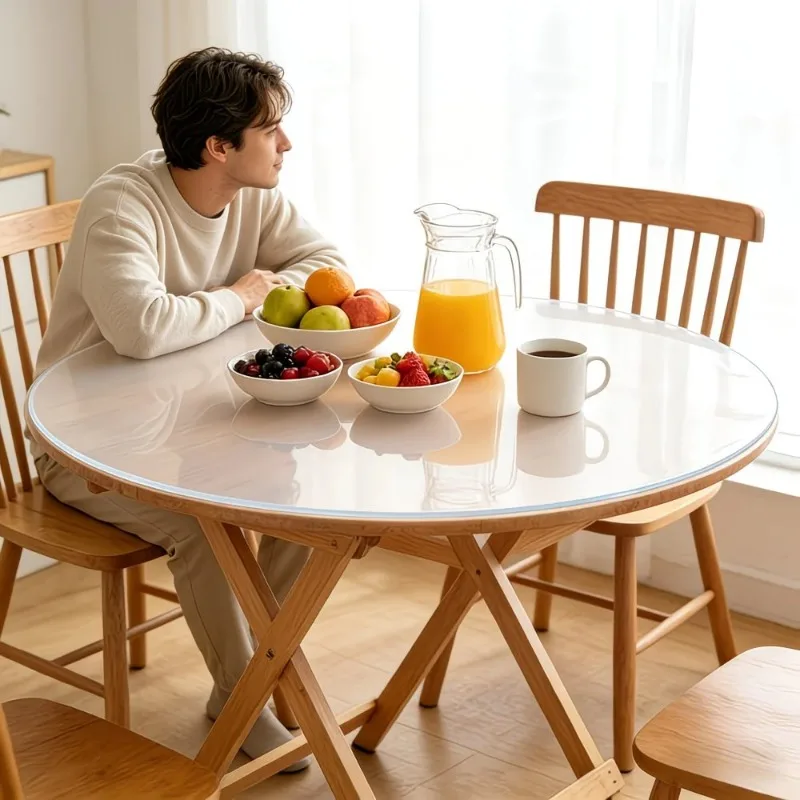 PVC Transparent Round Tablecloth Table Surface Protective Film Heat-resistant & Scratch-resistant Tablecloth Protective Film