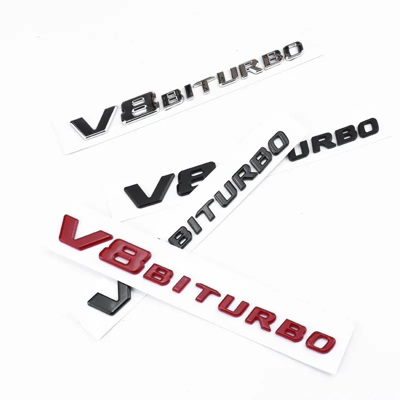 V8 BITURBO Letter Logo Car Sticker for Mercedes Benz Twin Turbo Logo Fender Modification Accessories Label Decorative Decal