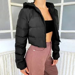 Fall Winter Solid Down Coat Puffer Jacket And Coats For Women Bubble Outerwear Cropped Outwear Zipper Oversized Overcoat