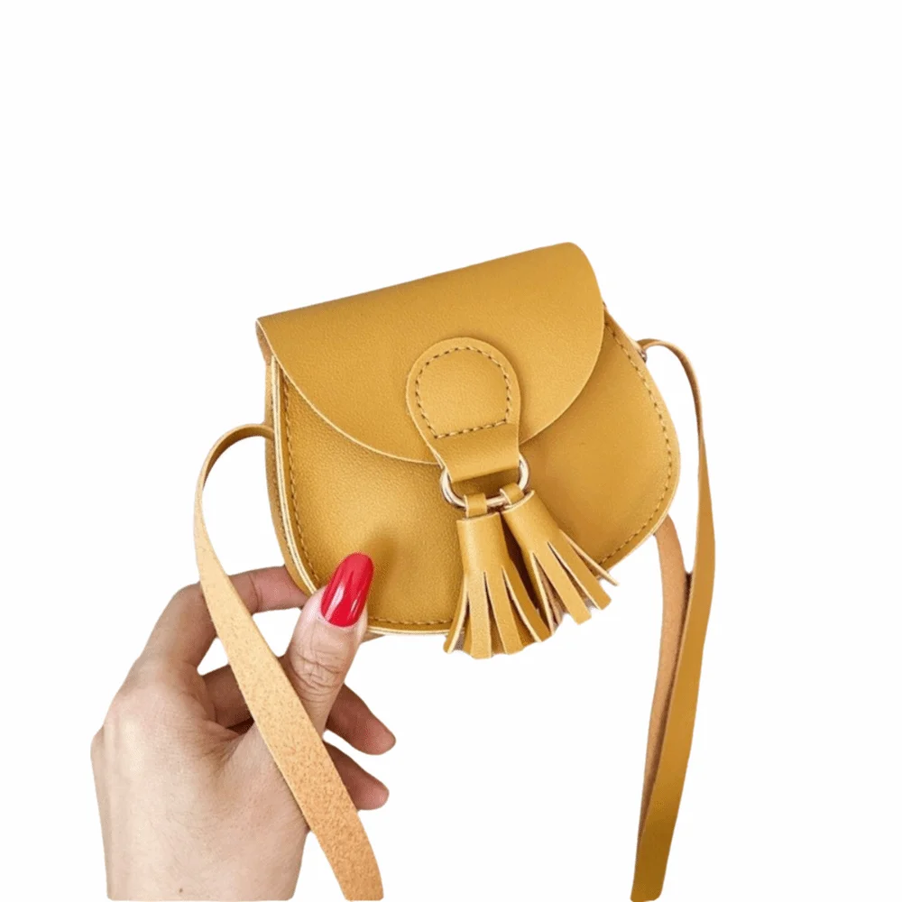 

Gift Cute Children Shoulder Bag PU Leather Mini Size Kids Coin Purse Adjustable Tassels Princess Messenger Bag Girls