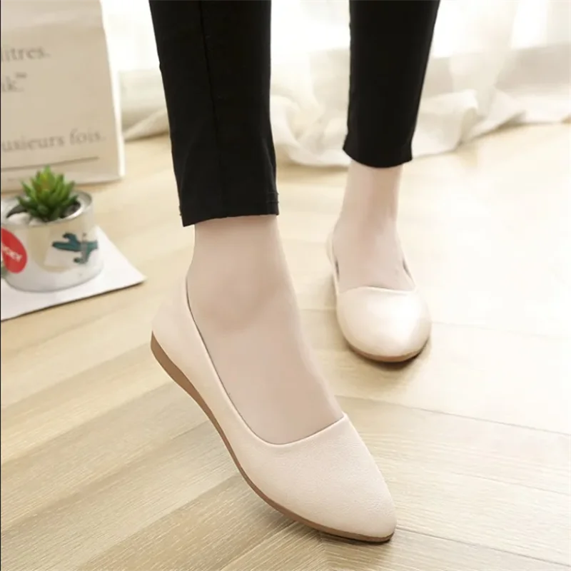 Women\'s Shoes Elegant Flat Shoes Professional Ladies Pointed Toe Fashion Pumps For Woman Office Black White Work Leather Shoes