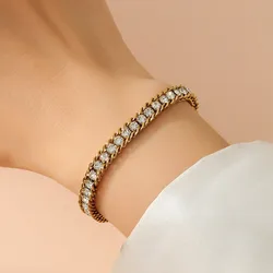 316L Stainless Steel New Fashion Fine Waterproof Jewelry Minimalism 6 Colors Embed Zircon Charm Chain Tennis Bracelets For Women