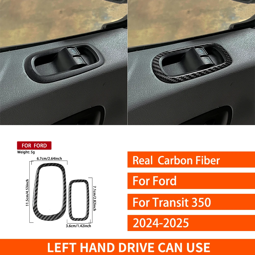 For Ford Transit 350 2024-2025 Real Carbon Fiber Stickers Door Window Lift Control Panel Car Accessories Interior decorative