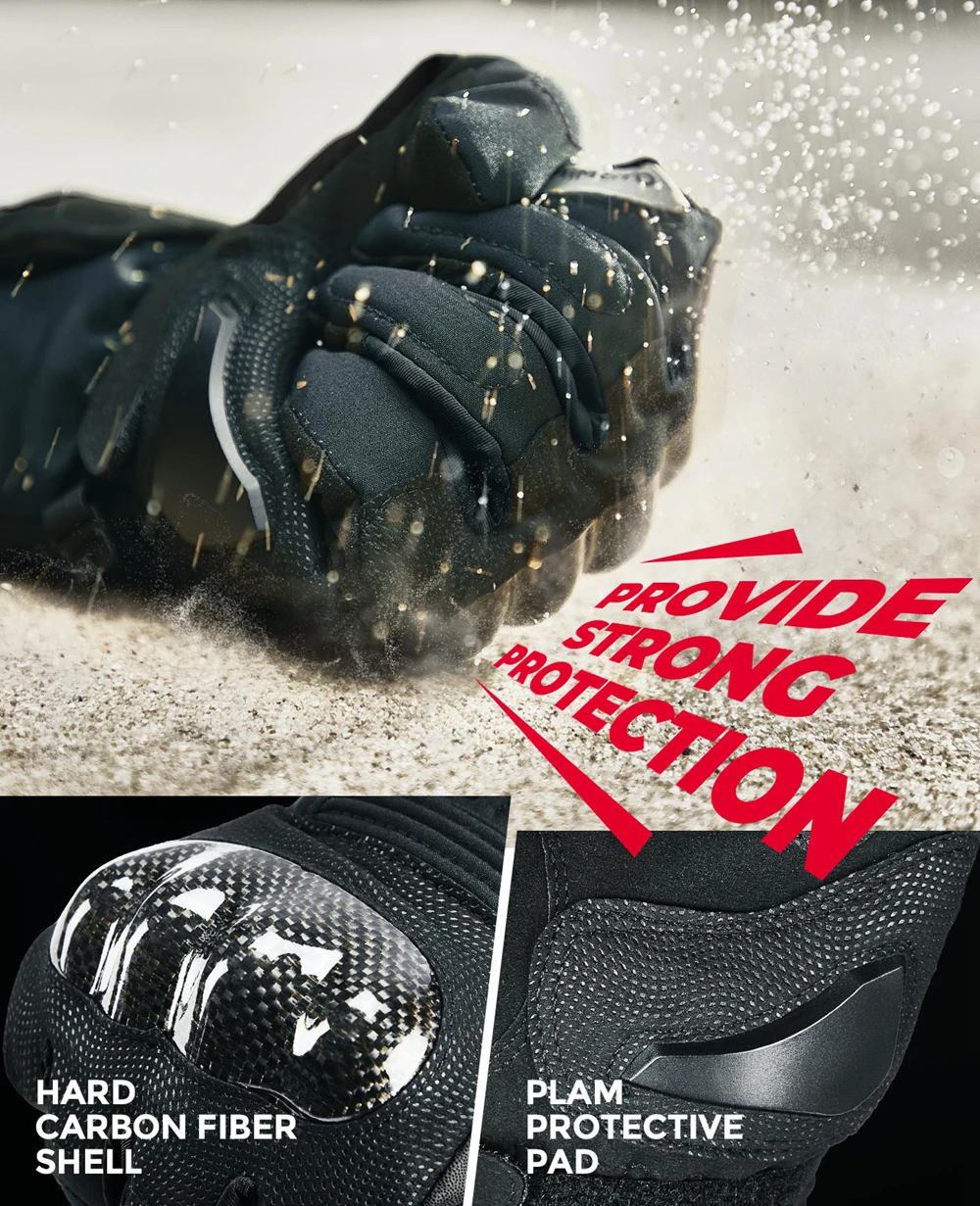 KEMIMOTO CE Motorcycle Gloves Winter, Waterproof, Warm, Touch Screen, Motorbike Riding Gloves, Carbon Fiber, Winter