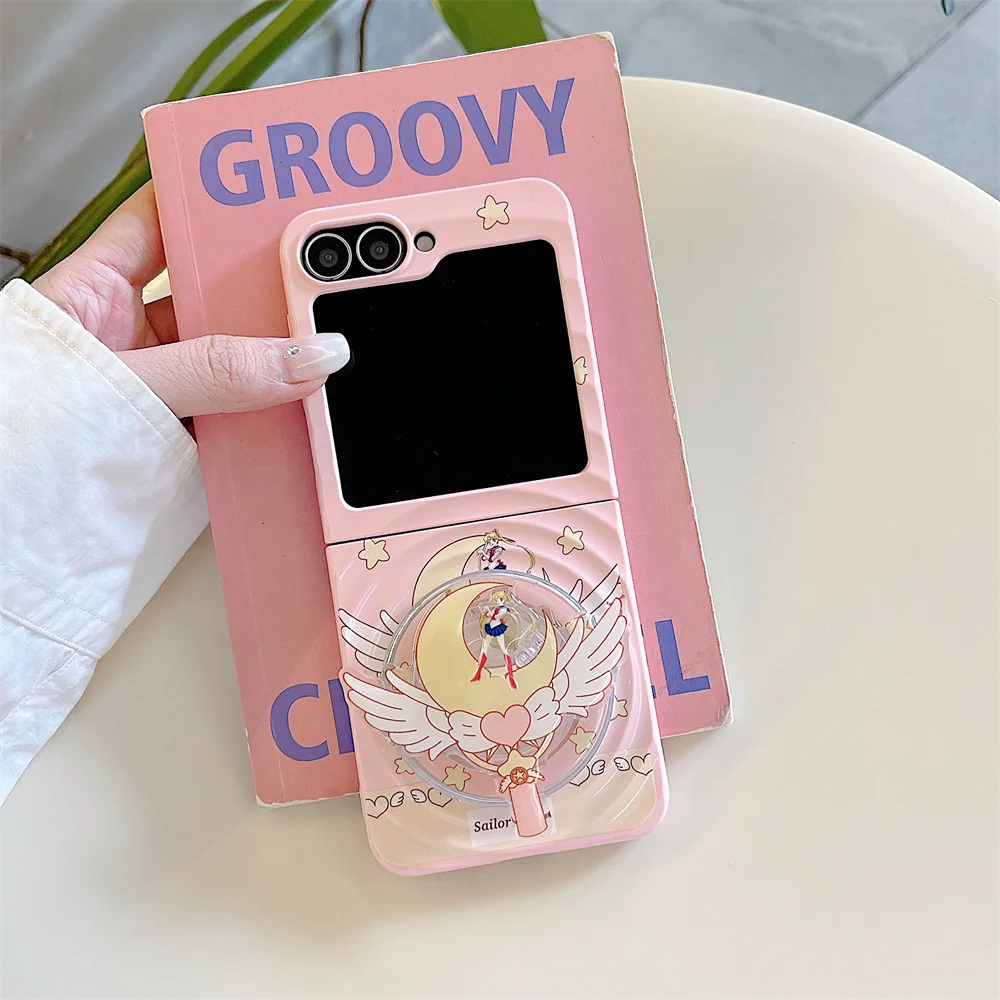 Etui na telefon Samsung Galaxy Z Flip7 Flip6 4 3 Flip5 z zawiasami, uroczy wzór fal, kreskówkowe, z podstawką Magsafe, ochronne. — zdjęcie produktu 4