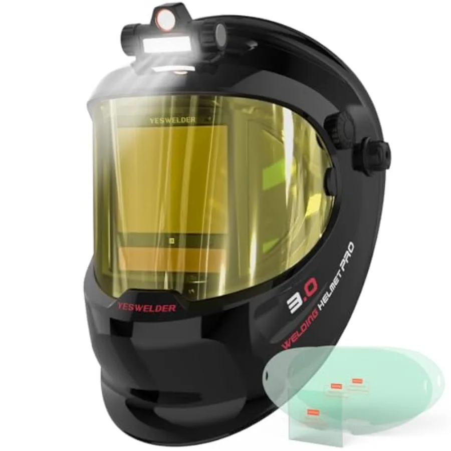 

Intelligent Auto-Shade Auto Darkening Welding Helmet with LED, 180° Large View, Digital Filter, 1/1/1/1 True Color Solar Powered, Shade 3/5-9/9-15 Welder Mask for MIG/TIG/Stick/Cut/Grind