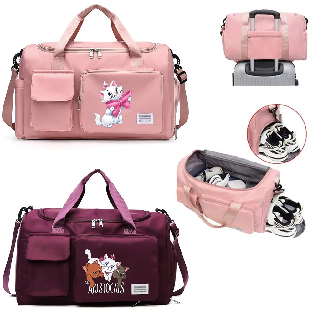 Marie Cat Cartoon Travel Large Capacity Storage Shoulder Bags Gym Duffle Pack with Shoe Compartment Portable HandBag